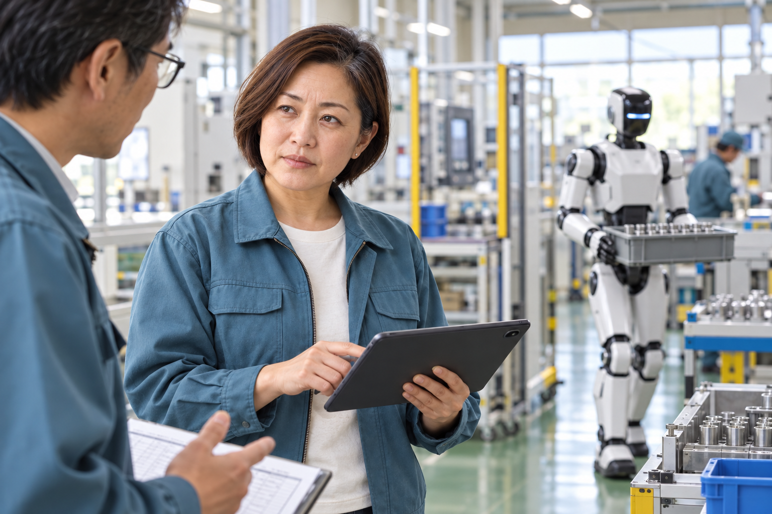 工場で点検予定を考える森田恵子