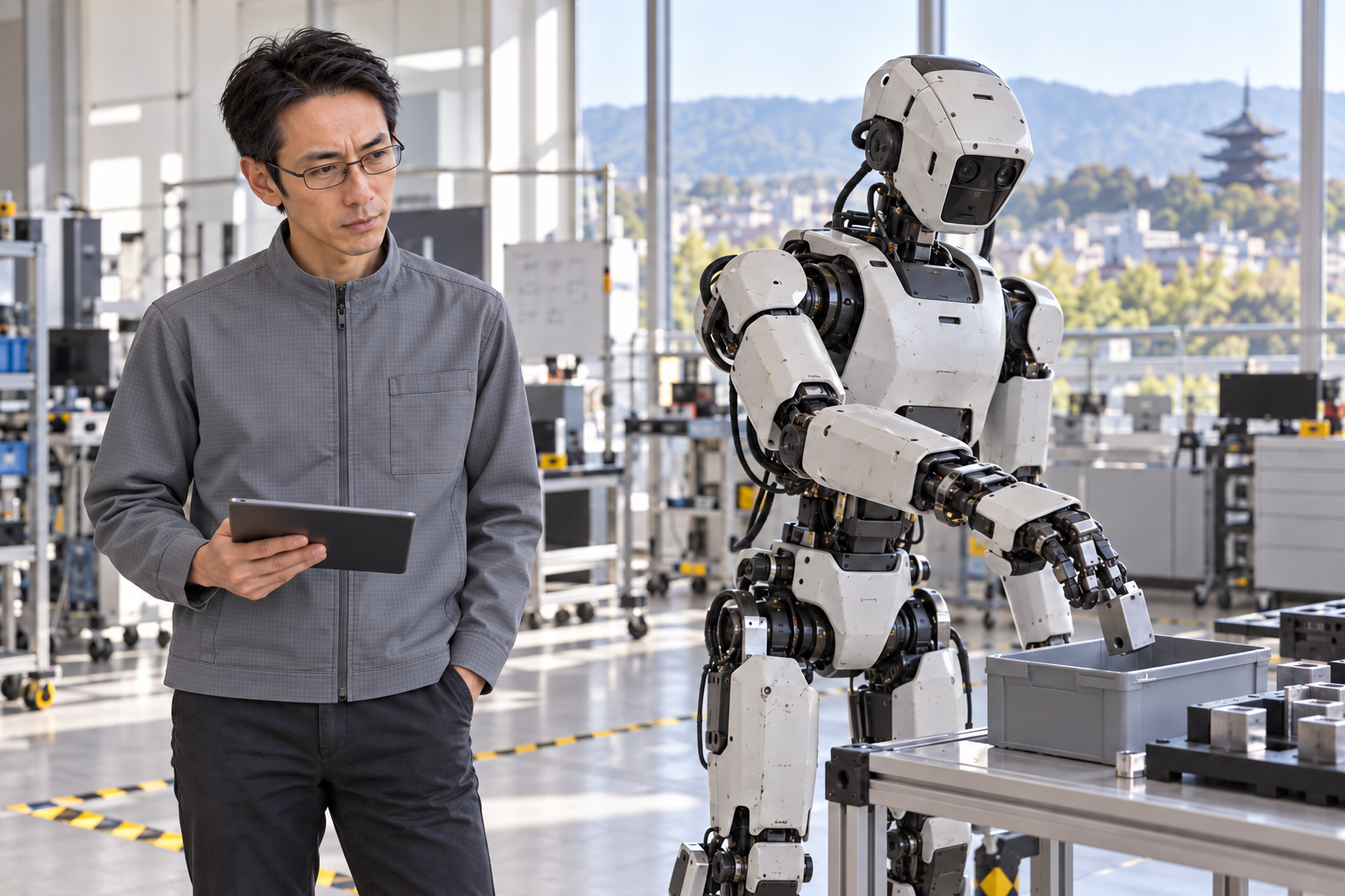 試験拠点で旧型機体の動きを確かめる井上拓也