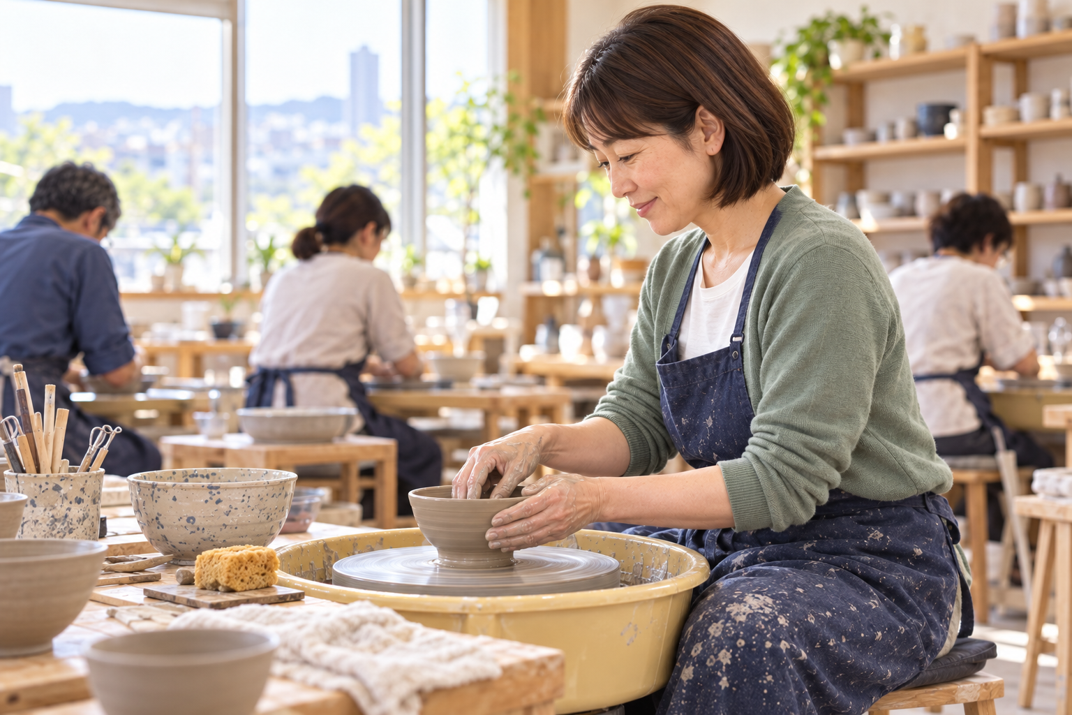 陶芸教室で土を触る真由